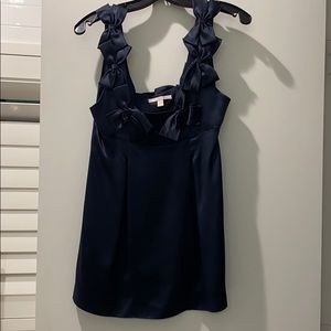 Rebecca Taylor Silk Tank Navy Blue w/ Bows